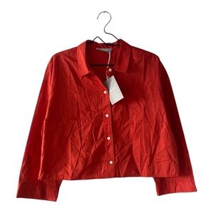 Everlane The Boxy Crop PJ Top Orange Cotton Pajama Button Up Shirt Size Small